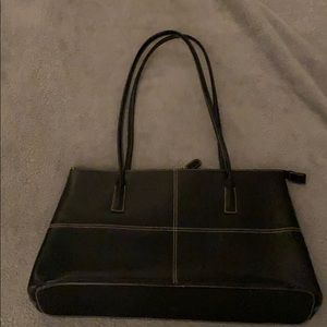 Black purse with white stitching details